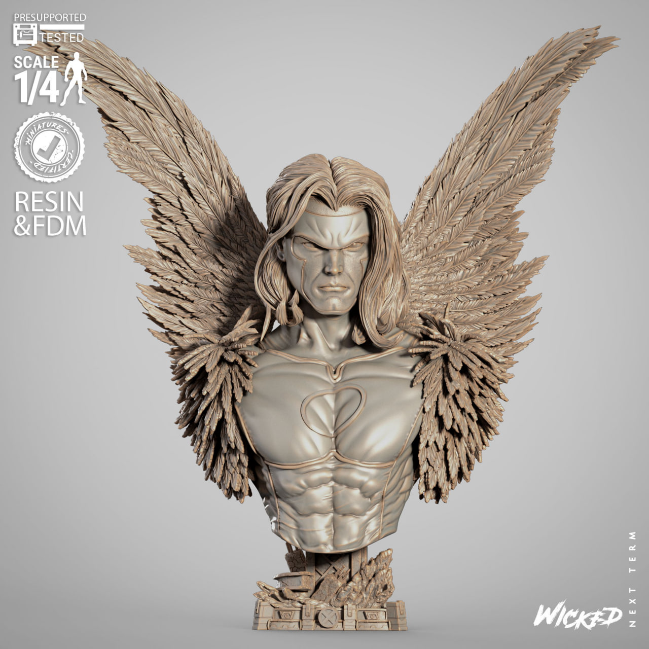 Angel Portrait Bust STL model for 3D printing