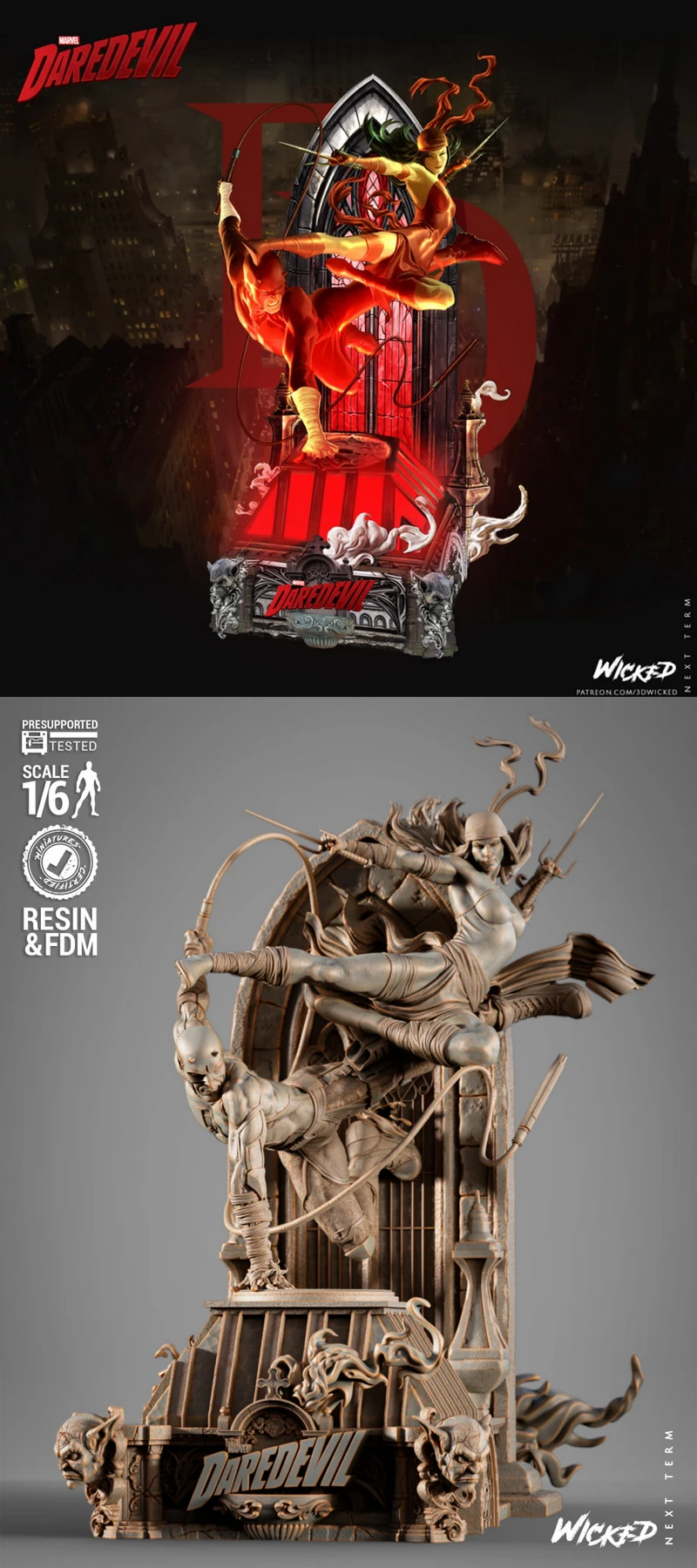 Daredevil and Electra Diorama STL model for 3D printing