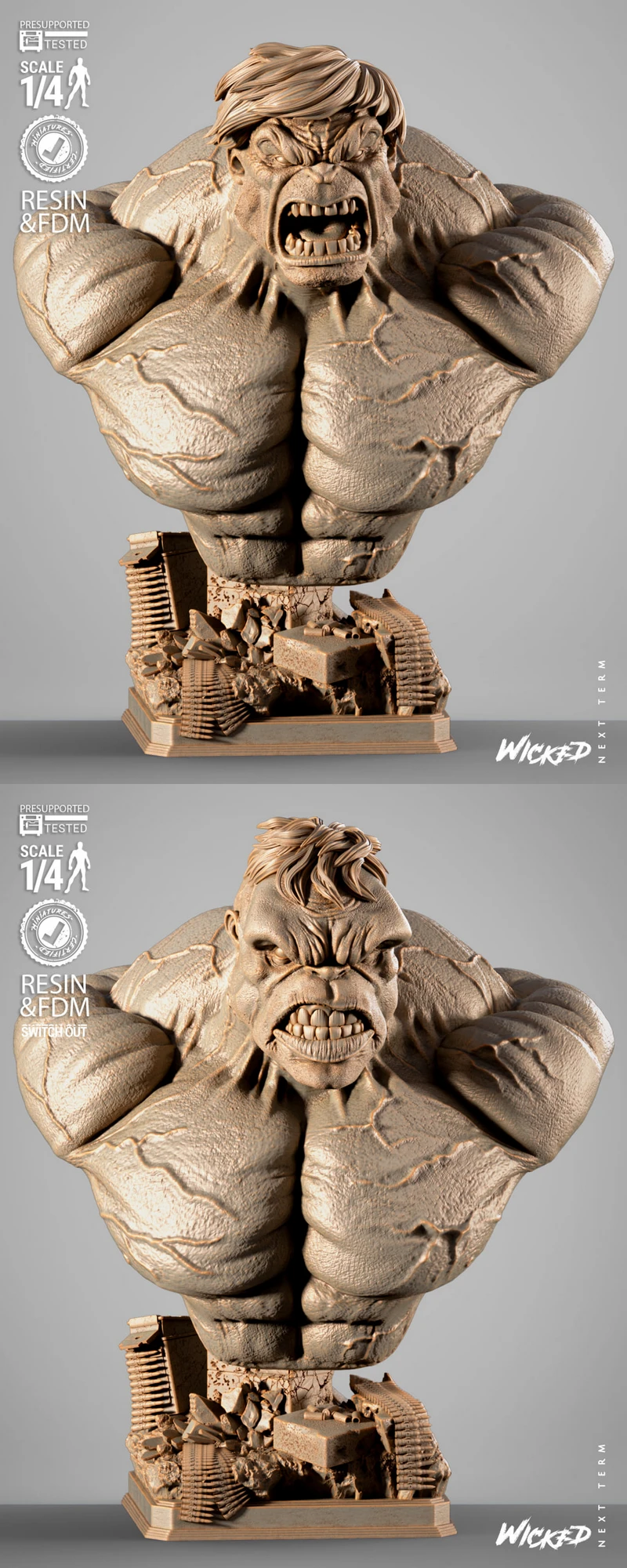 Hulk Portrait Bust STL model for 3D printing