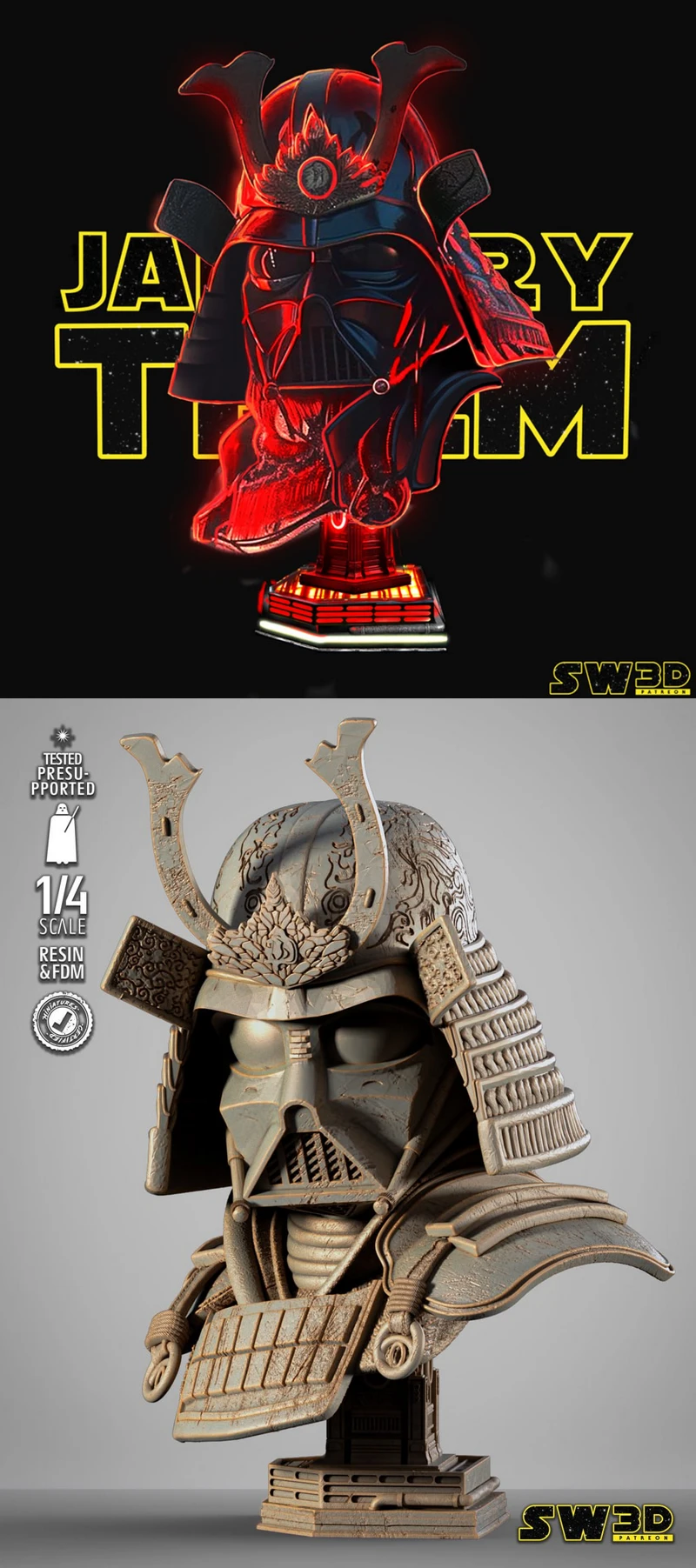 Darth Vader Samurai Portrait Bust STL model for 3D printing