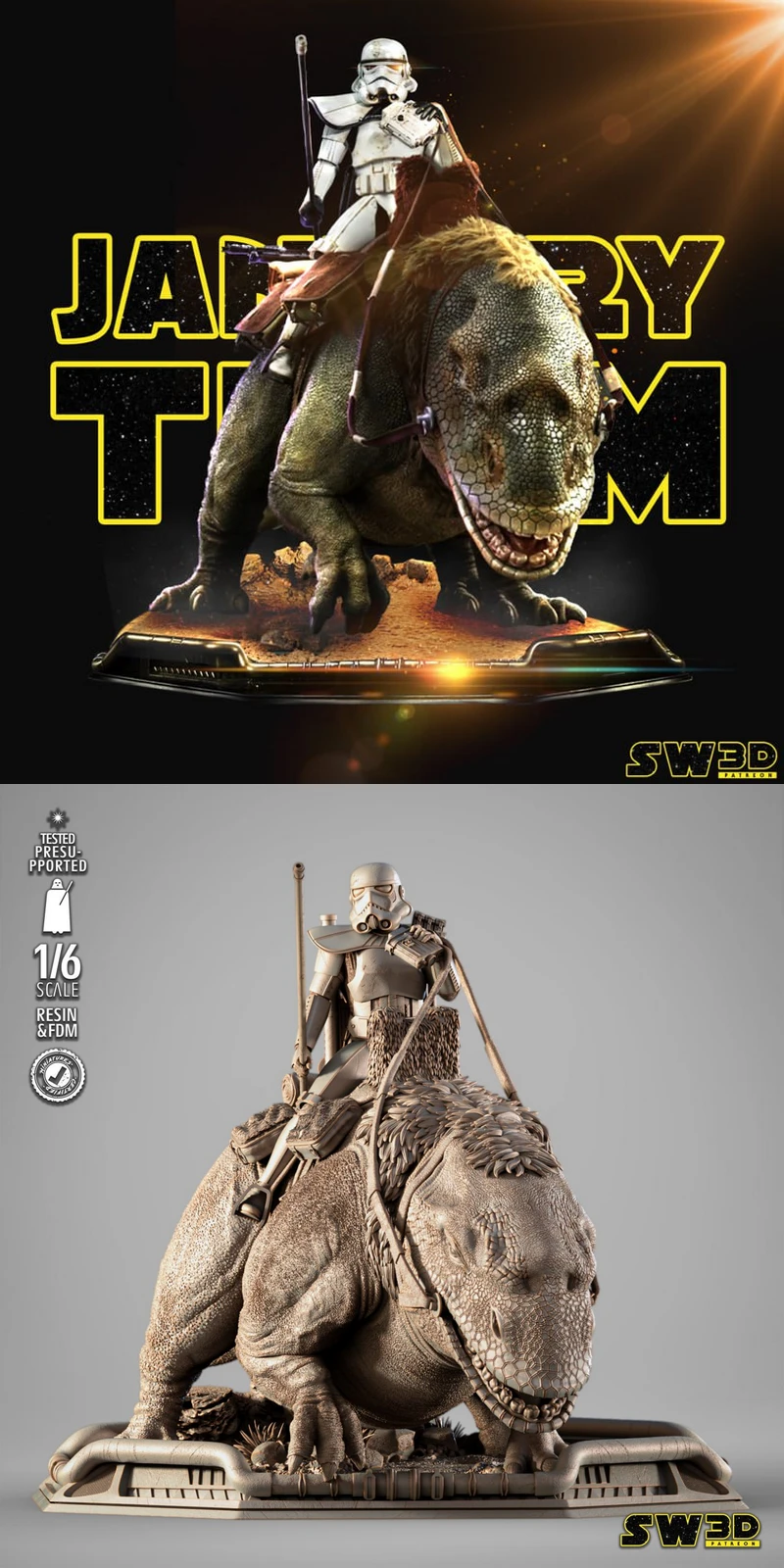 Sand Trooper in Dewback Sculpture STL model for 3D printing
