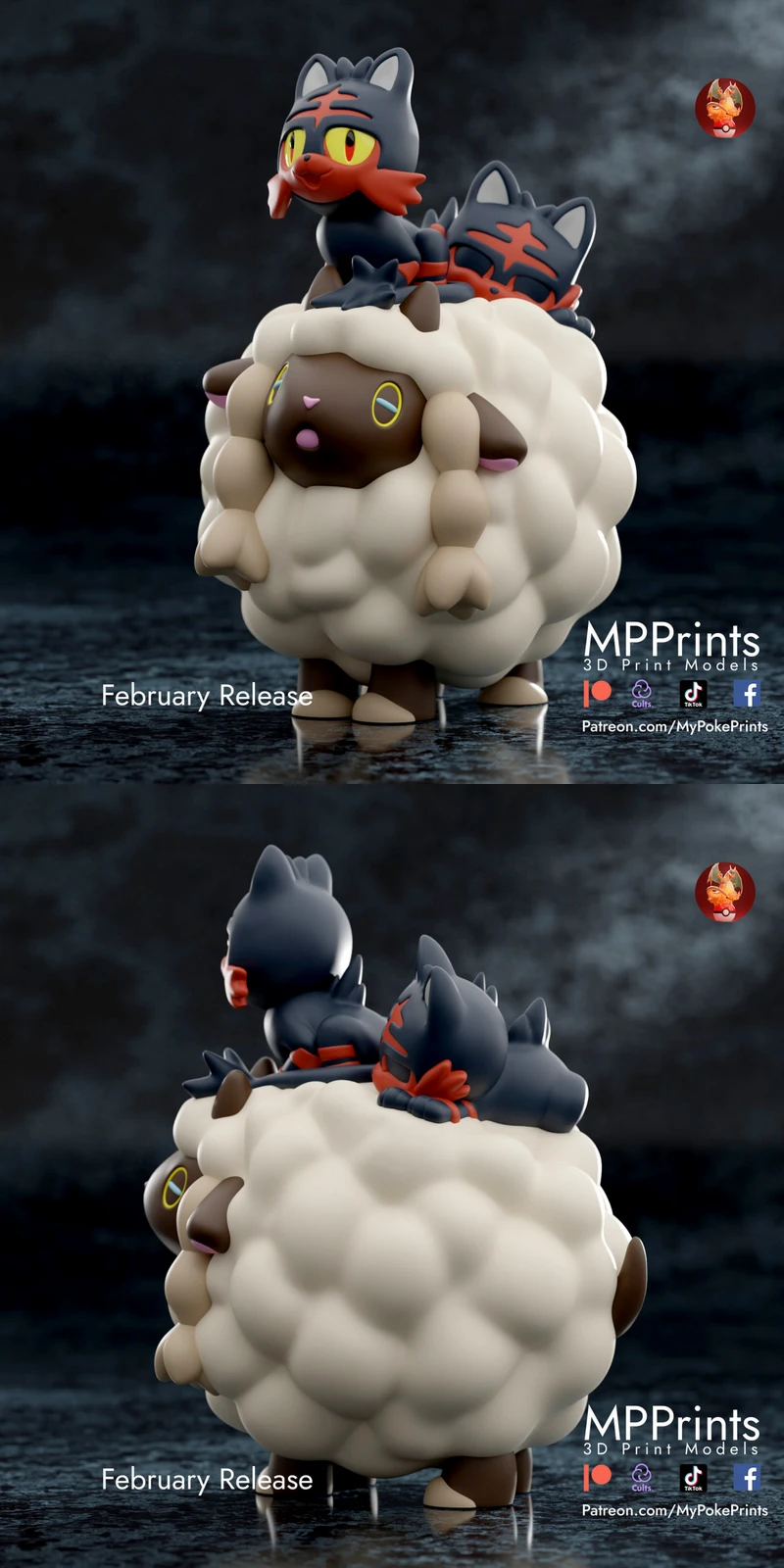 Wooloo Litten Statue STL model for 3D printing
