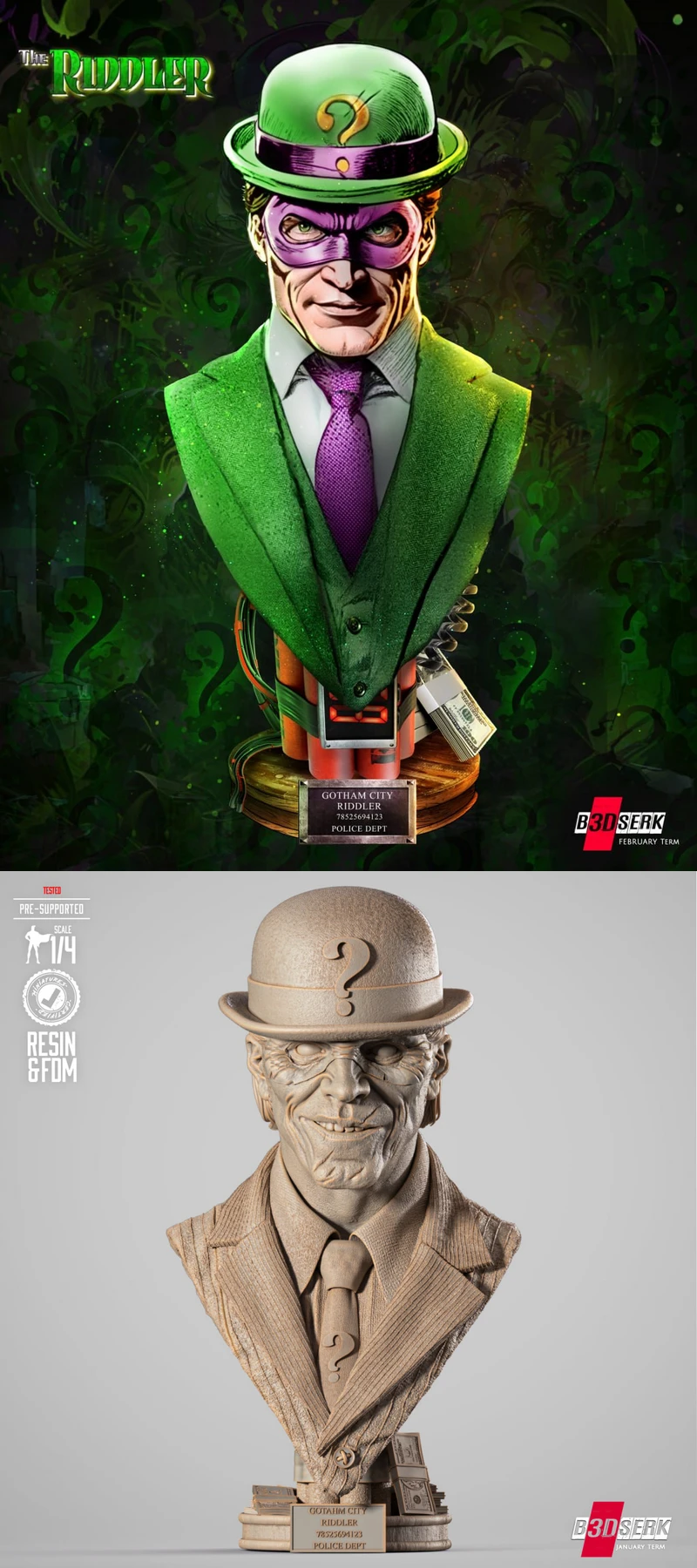 The Riddler Portrait Bust STL model for 3D printing