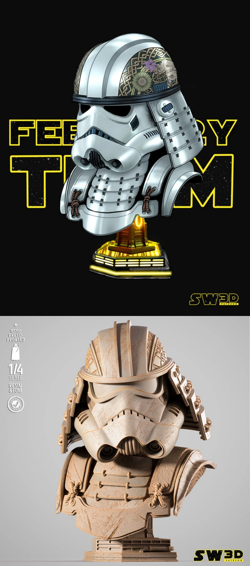 Stormtrooper Samurai Portrait Bust STL model for 3D printing