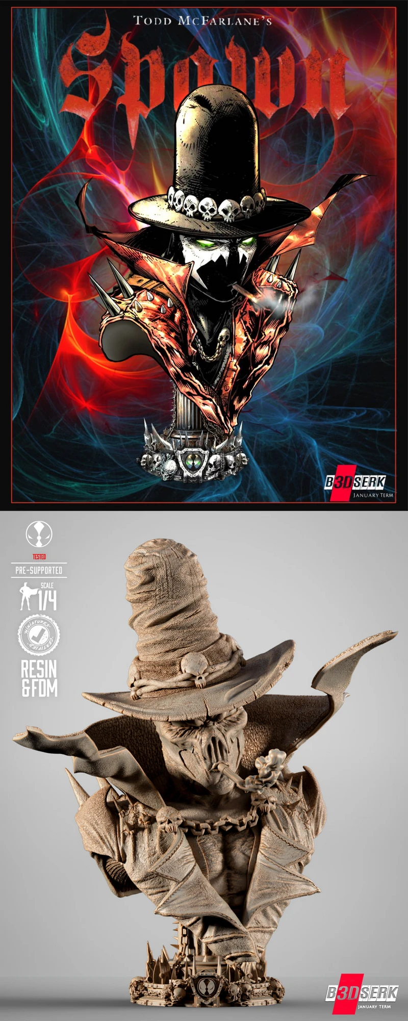 Gunslinger Spawn Portrait Bust STL model for 3D printing