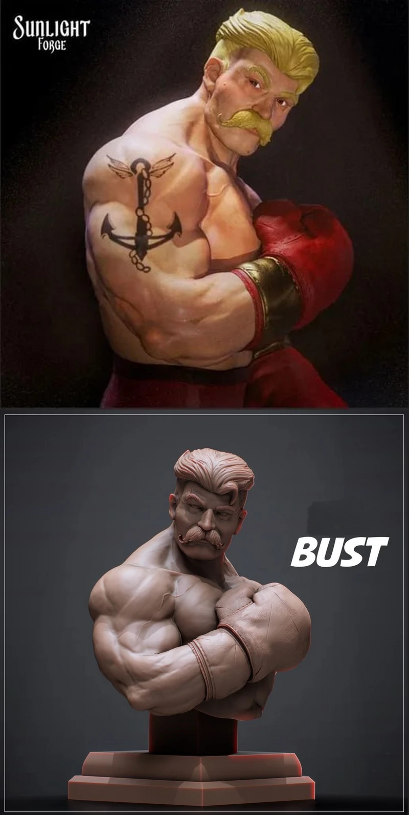 Pugilist bust STL model for 3D printing