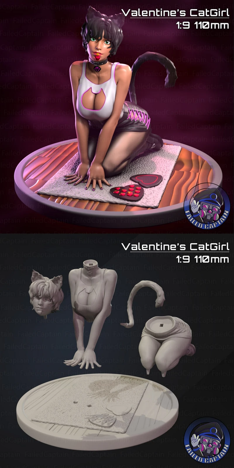 Valentine Cat Girl STL model for 3D printing