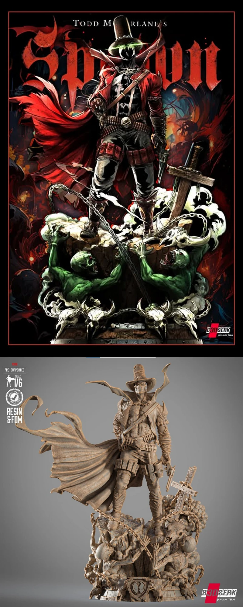 Gunslinger Spawn Sculpture STL model for 3D printing
