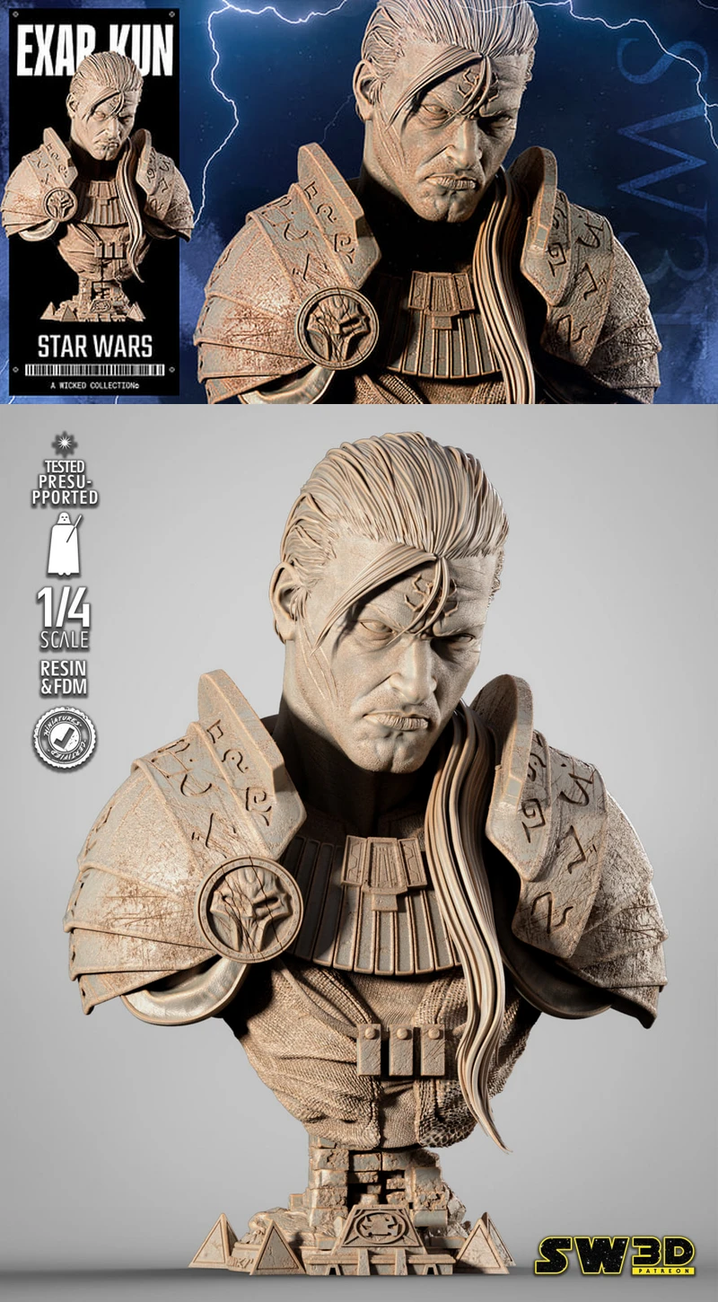 Exar Kun Portrait Bust STL model for 3D printing