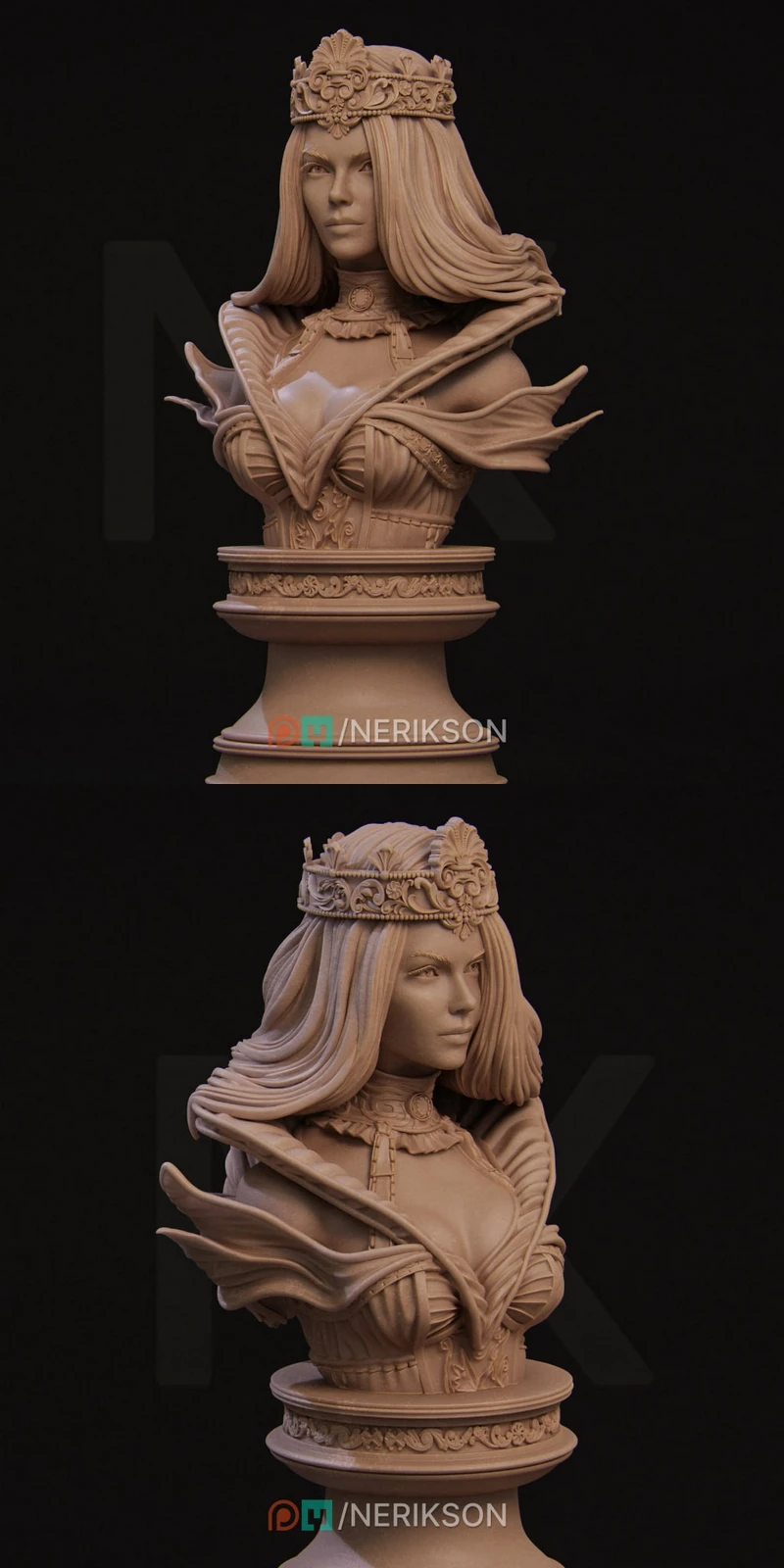 Bust Queen of Spades STL model for 3D printing
