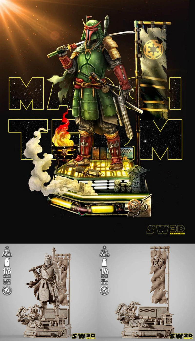 Boba Fett Samurai Sculpture STL model for 3D printing