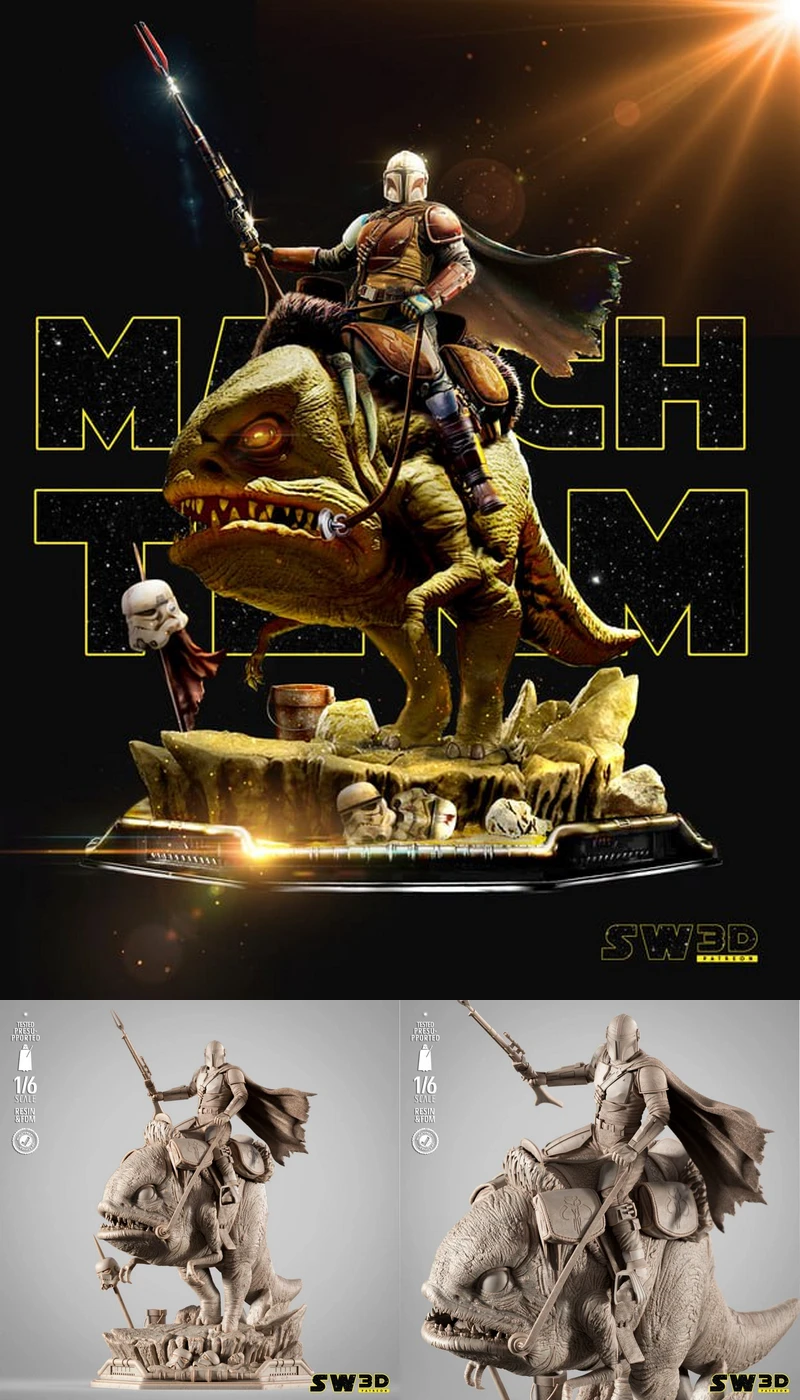 Mandalorian and Blurrg Sculpture STL model for 3D printing
