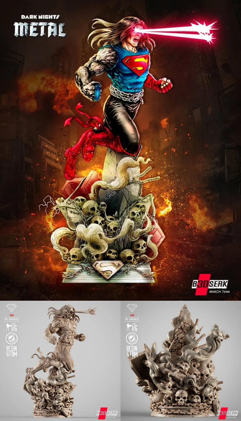 Superman Long Hair Dark Nights Sculpture STL model for 3D printing