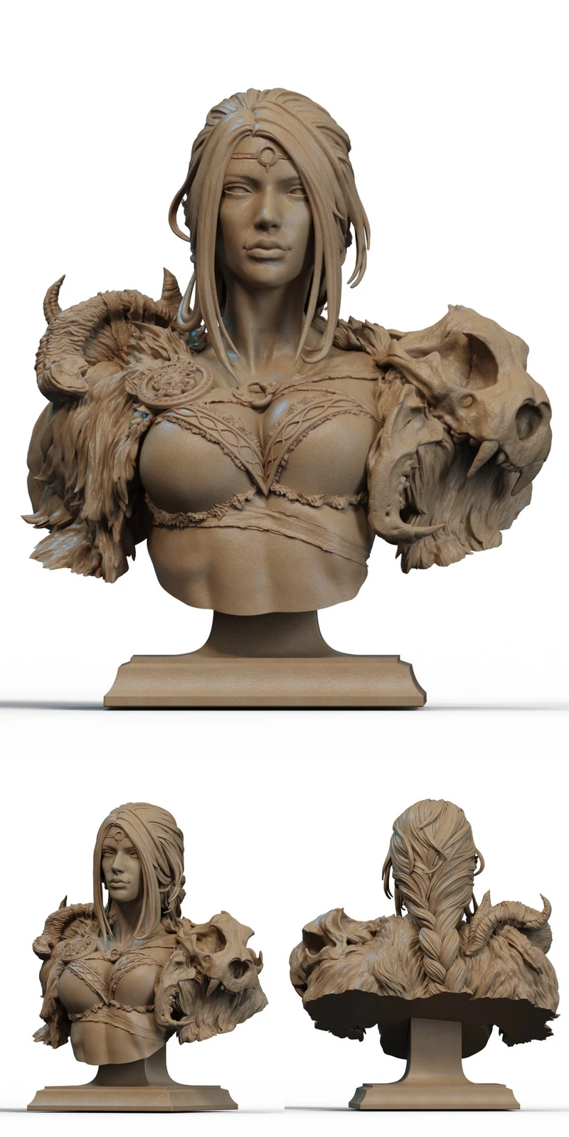 Barbarian Queen Bust STL model for 3D printing