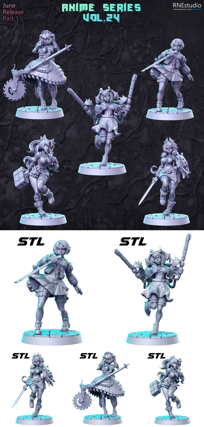 Anime Heroes Pack – Anby, Burnice, Caesar, Corin and Nicole STL model for 3D printing