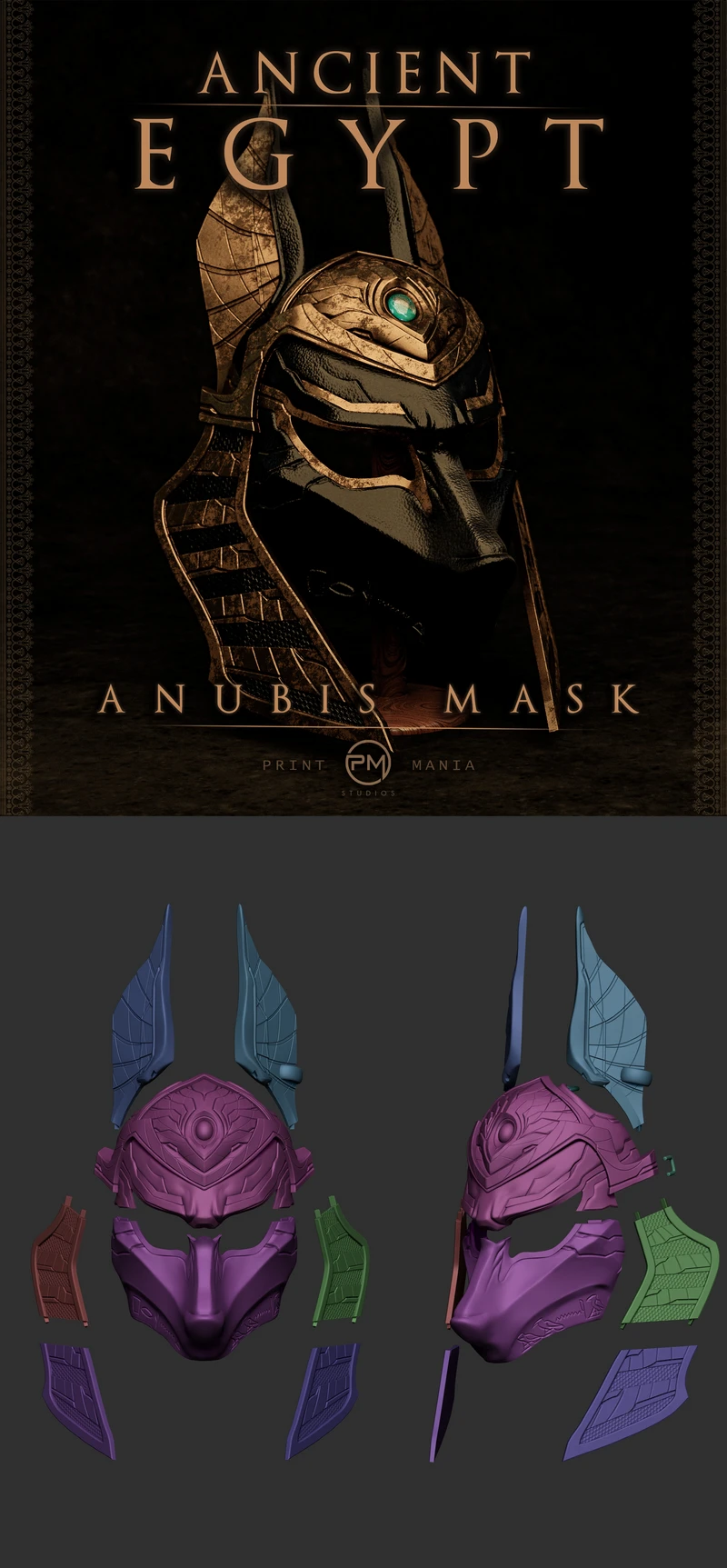 Anubis Mask STL model for 3D printing