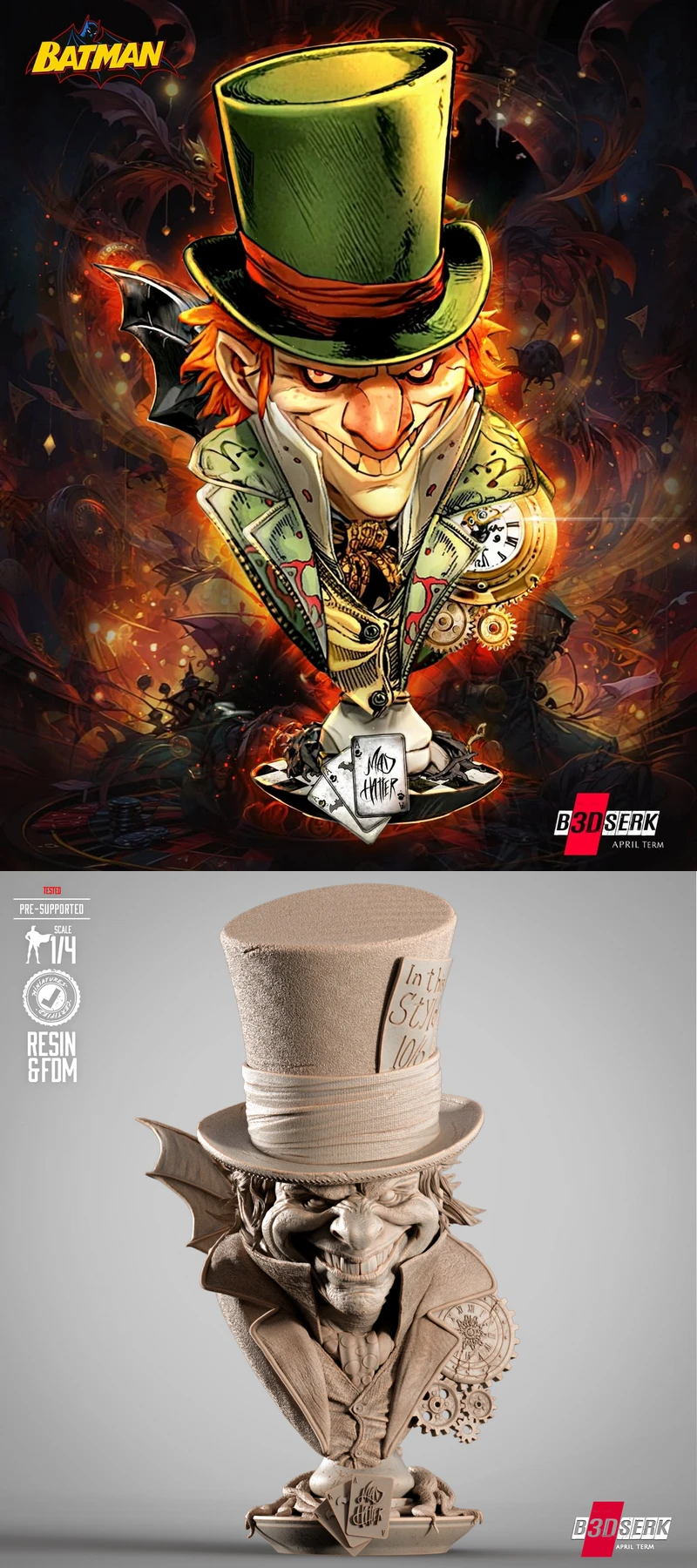 Mad Hatter Portrait Bust STL model for 3D printing