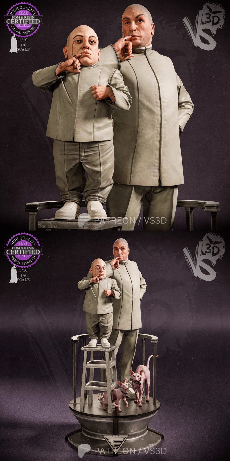 Bald Evil & Miniature Bald Evil Figures STL model for 3D printing
