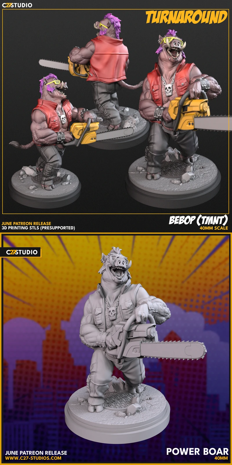 Bebop Power Boar STL | 3D Printable Villain Figure STL model for 3D printing
