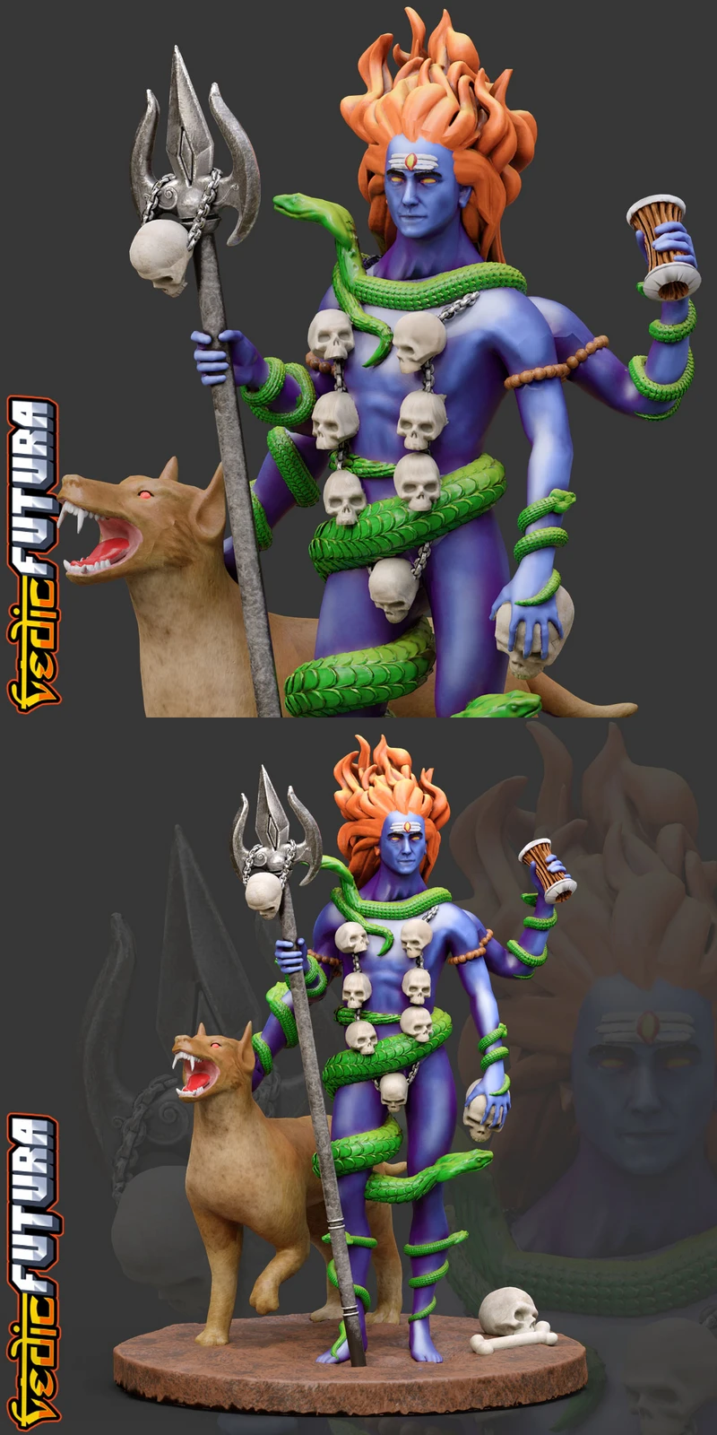 Bhairava, Guardian of Eight Directions of the Universe, With His Dog Shvan STL model for 3D printing