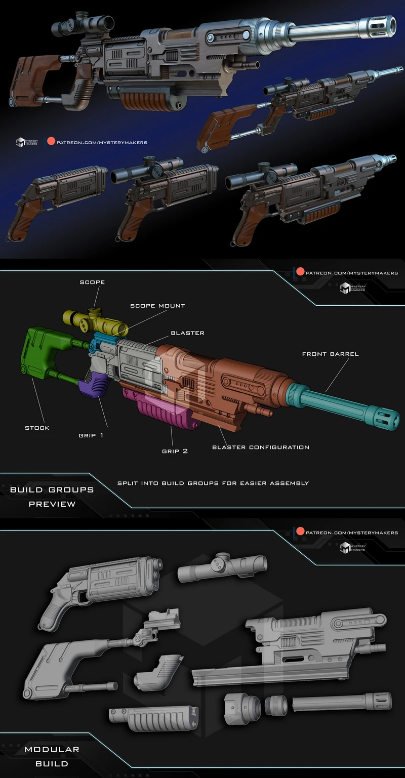 Modular Blaster Configuration – Sci-Fi Gun STL Kit for 3D Printing STL model for 3D printing