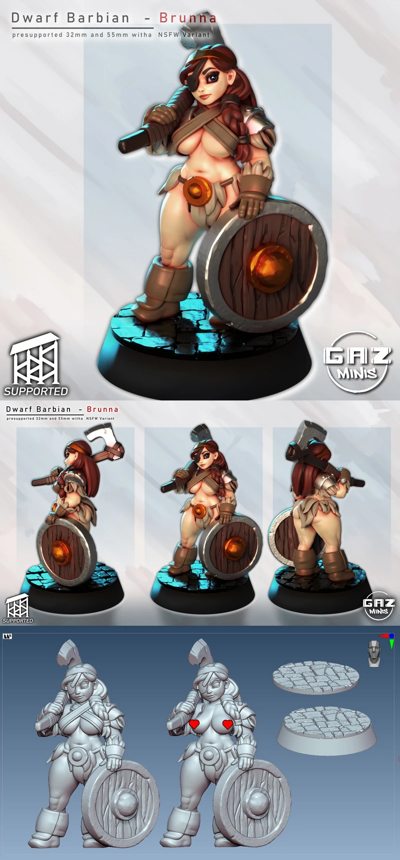 Brunna – Dwarf Barbarian STL model for 3D printing