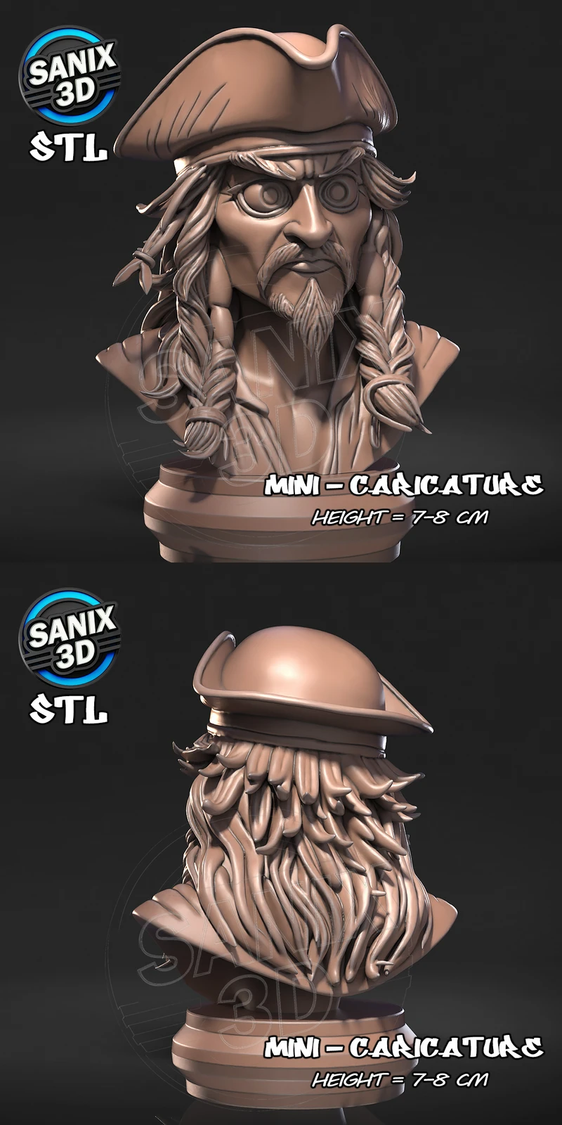 Captain Jack Sparrow Bust STL File for 3D Printing STL model for 3D printing