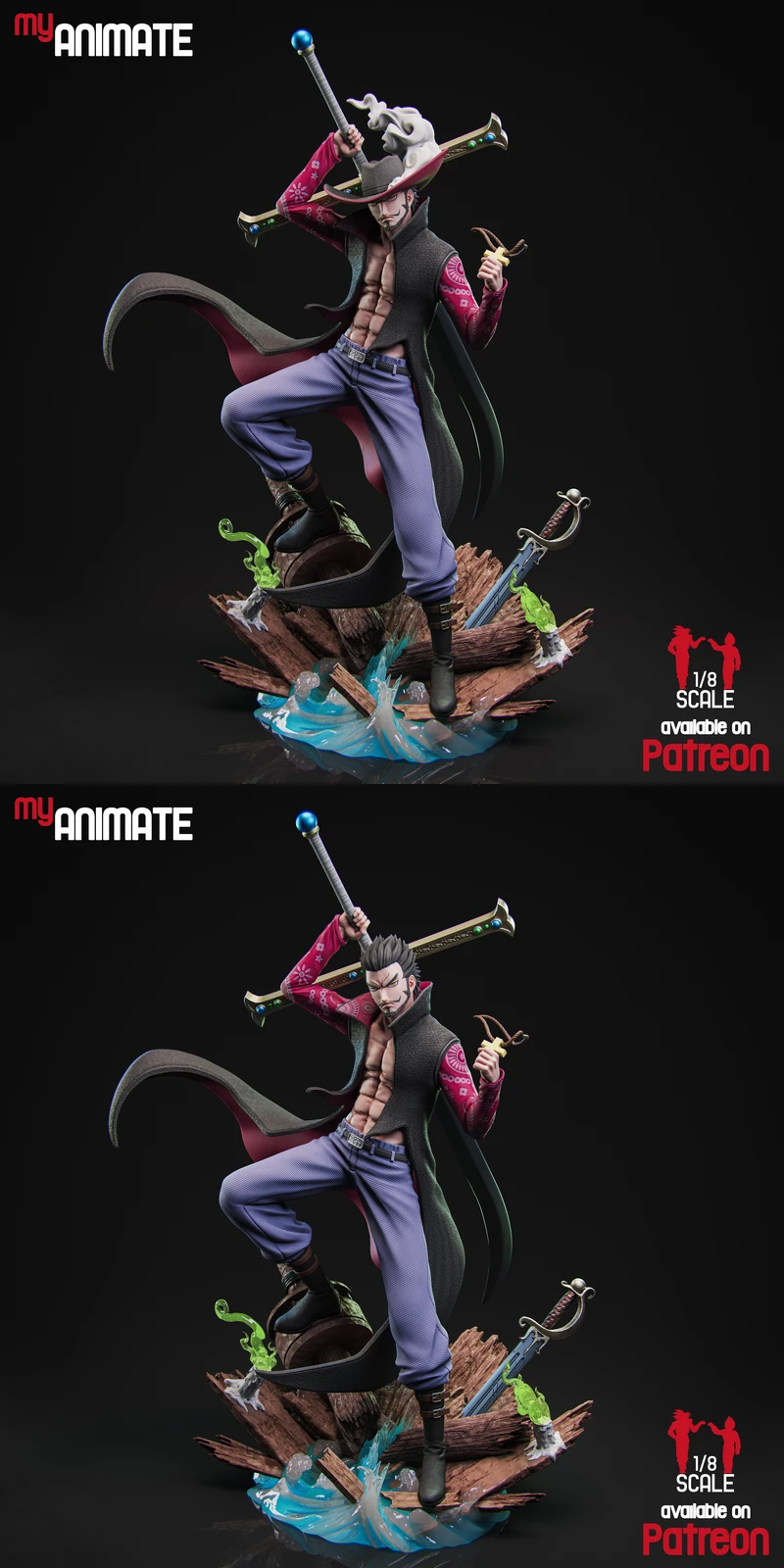 Dracule Mihawk Full Figure & Bust – One Piece STL Model STL model for 3D printing
