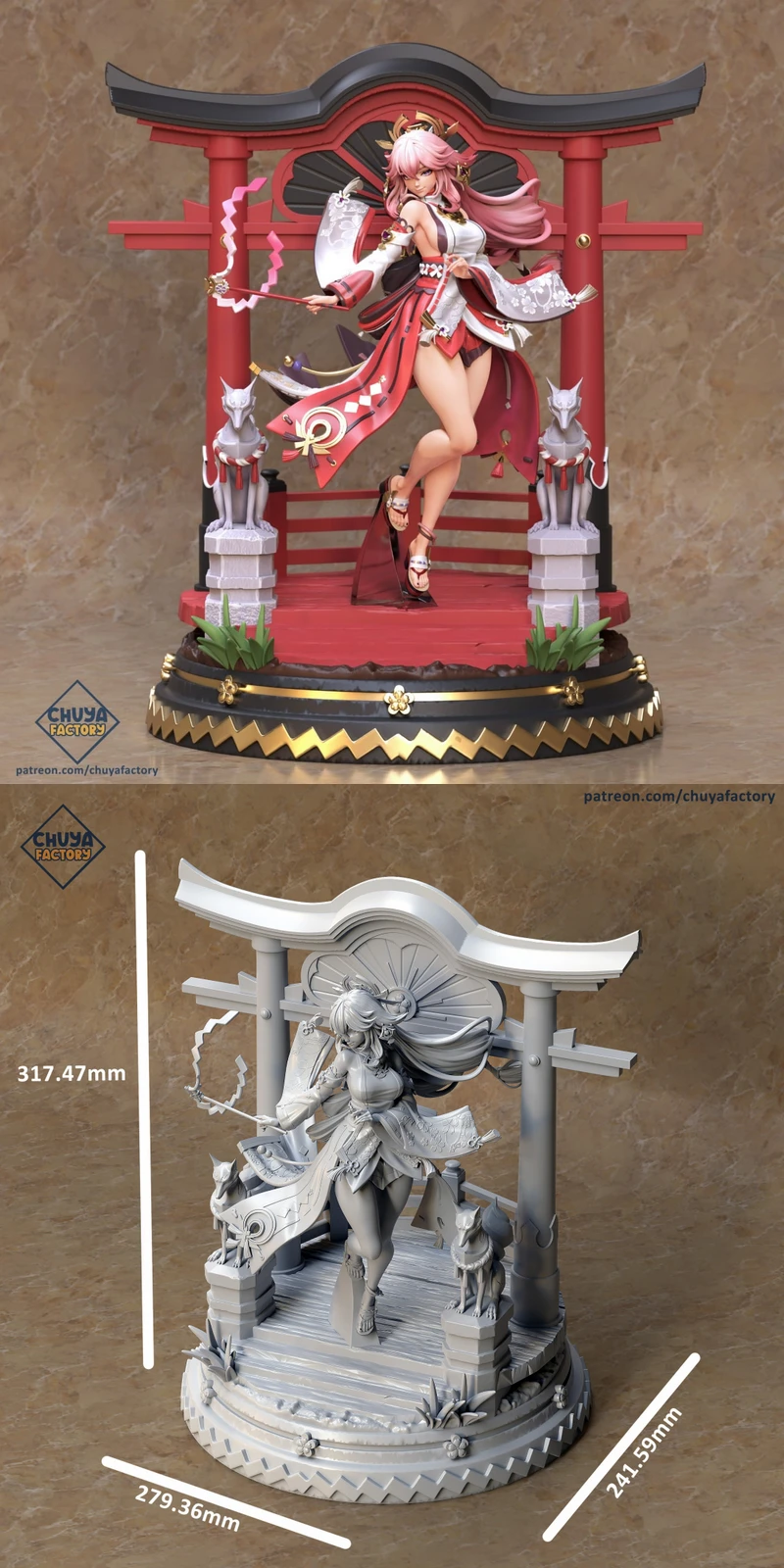 Yae Miko Genshin Impact Diorama STL model for 3D printing