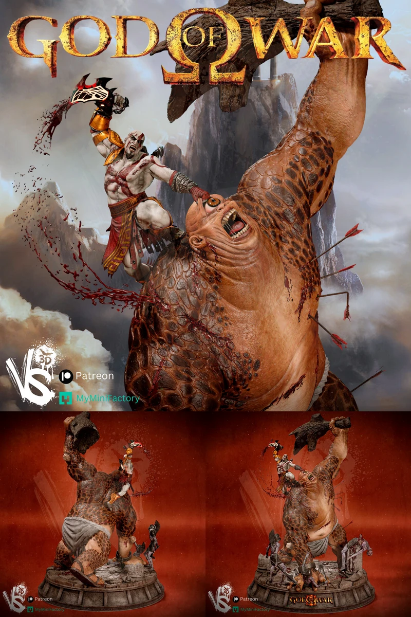 God War Diorama – Kratos vs Cyclope STL model for 3D printing