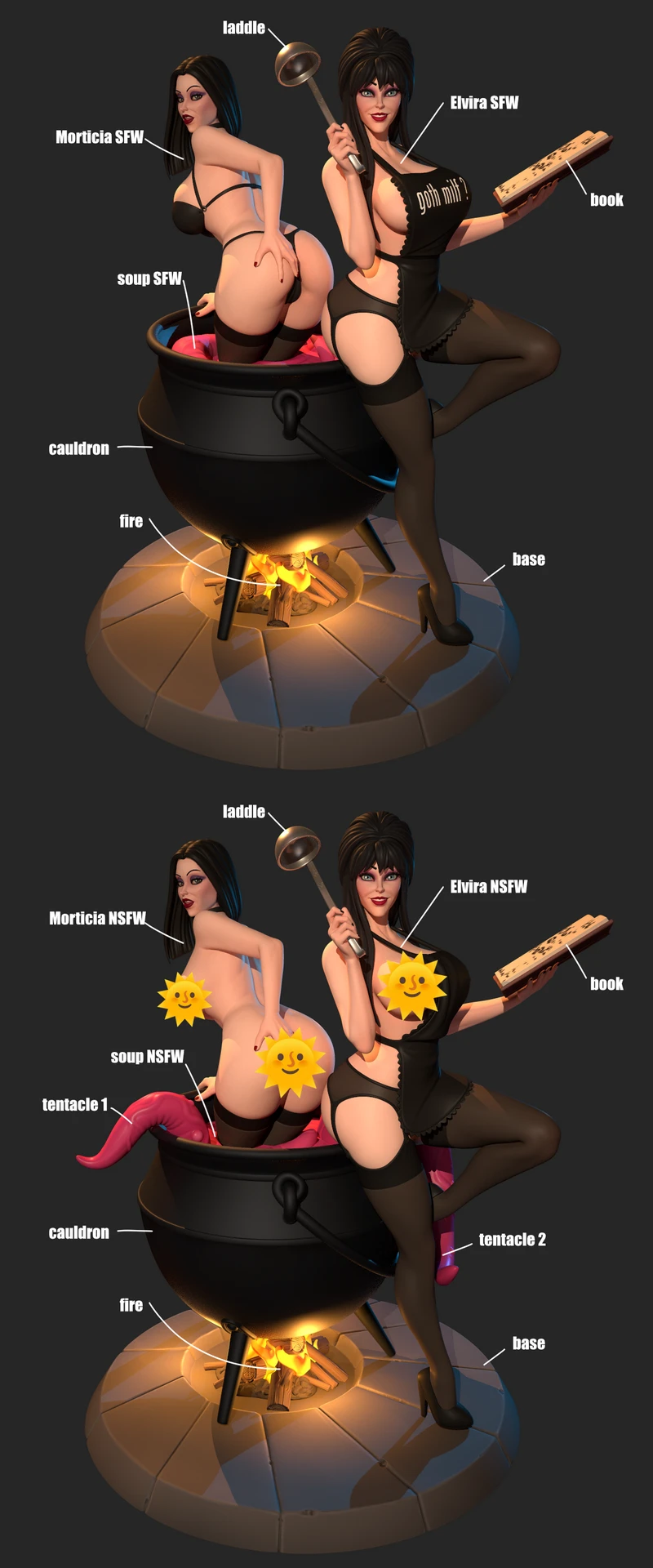 Goth womans Cooking Diorama extra STL model for 3D printing