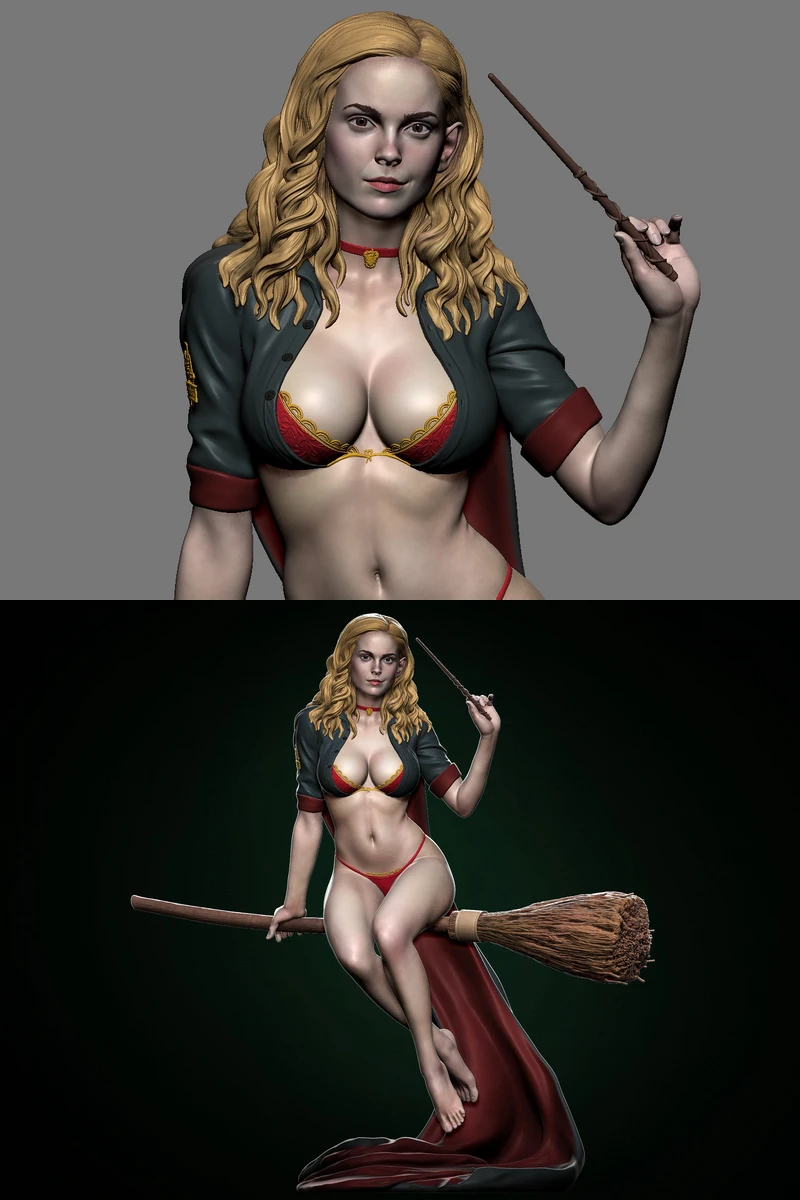 Hermione on the broom STL model for 3D printing