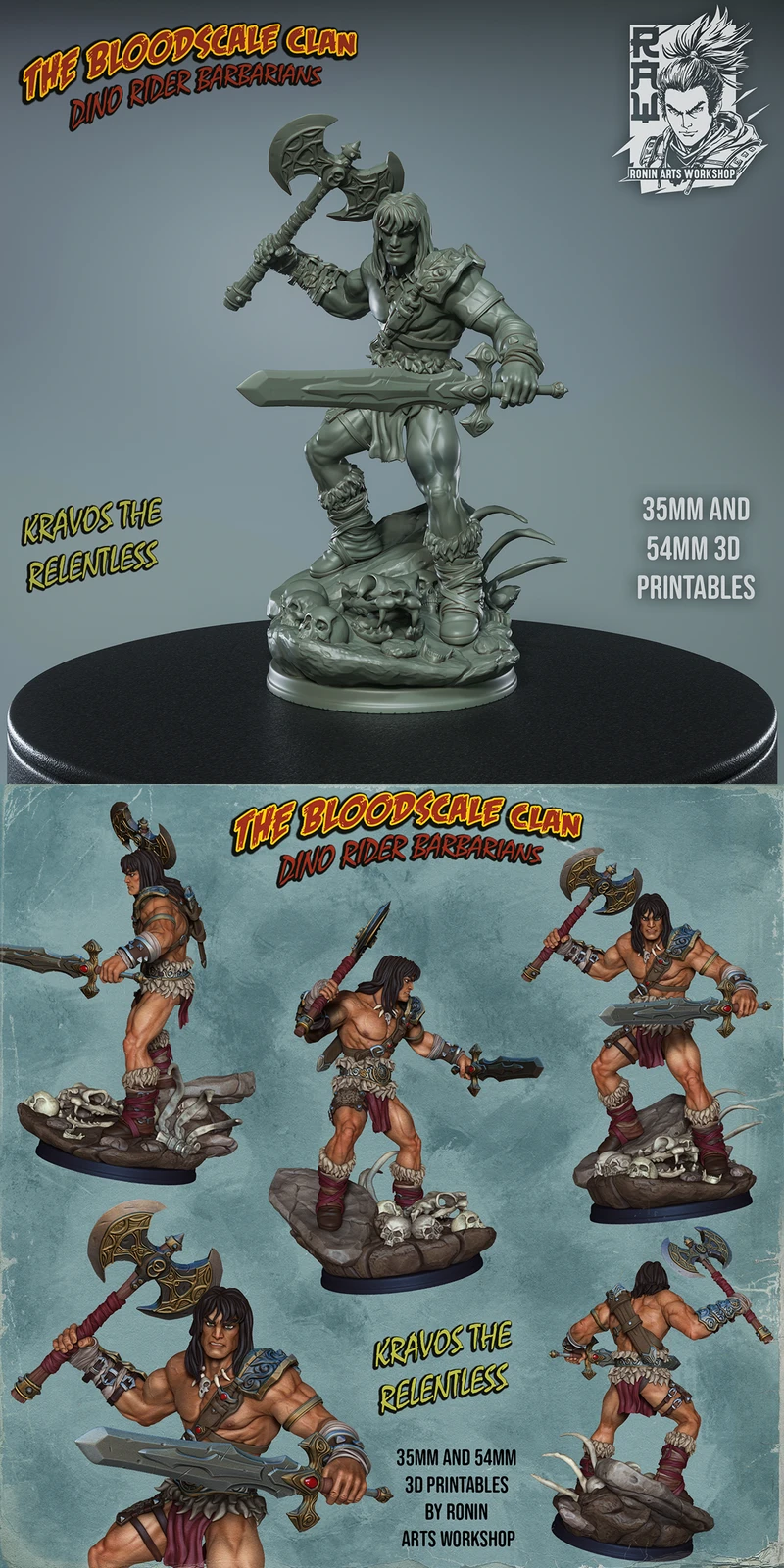 Kravos the Relentless STL | 3D Printable Warrior Figure STL model for 3D printing