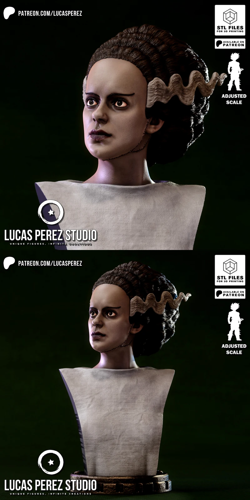 Printable Bride of Frankenstein Bust | Classic Horror STL File STL model for 3D printing