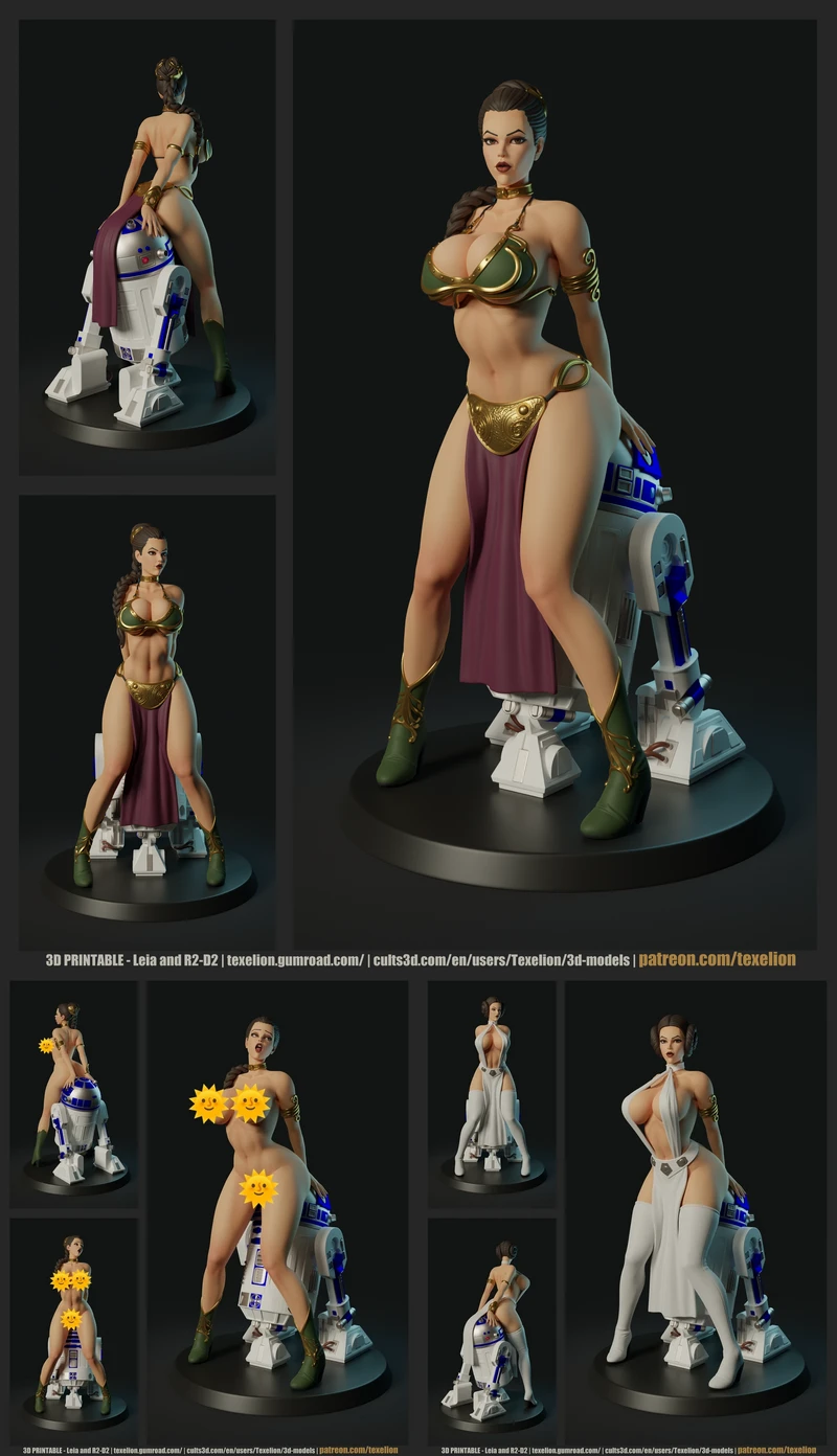 Leia and R2 STL model for 3D printing