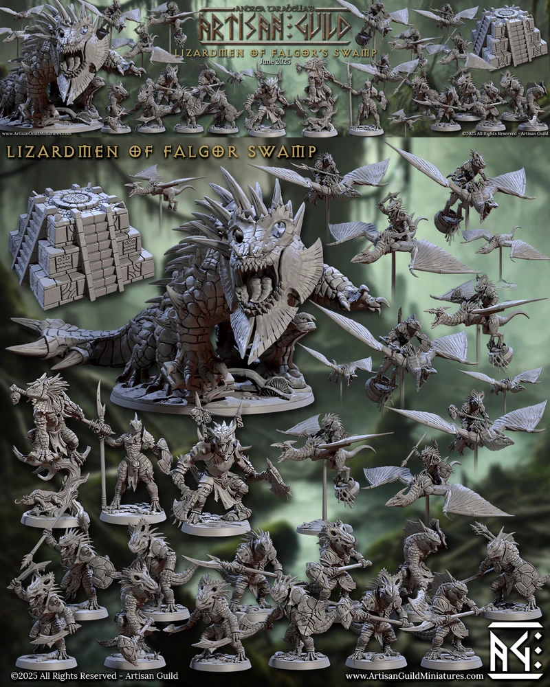 Lizardmen of Falgor’s Swamp – Fantasy STL Miniature Set for 3D Printing STL model for 3D printing