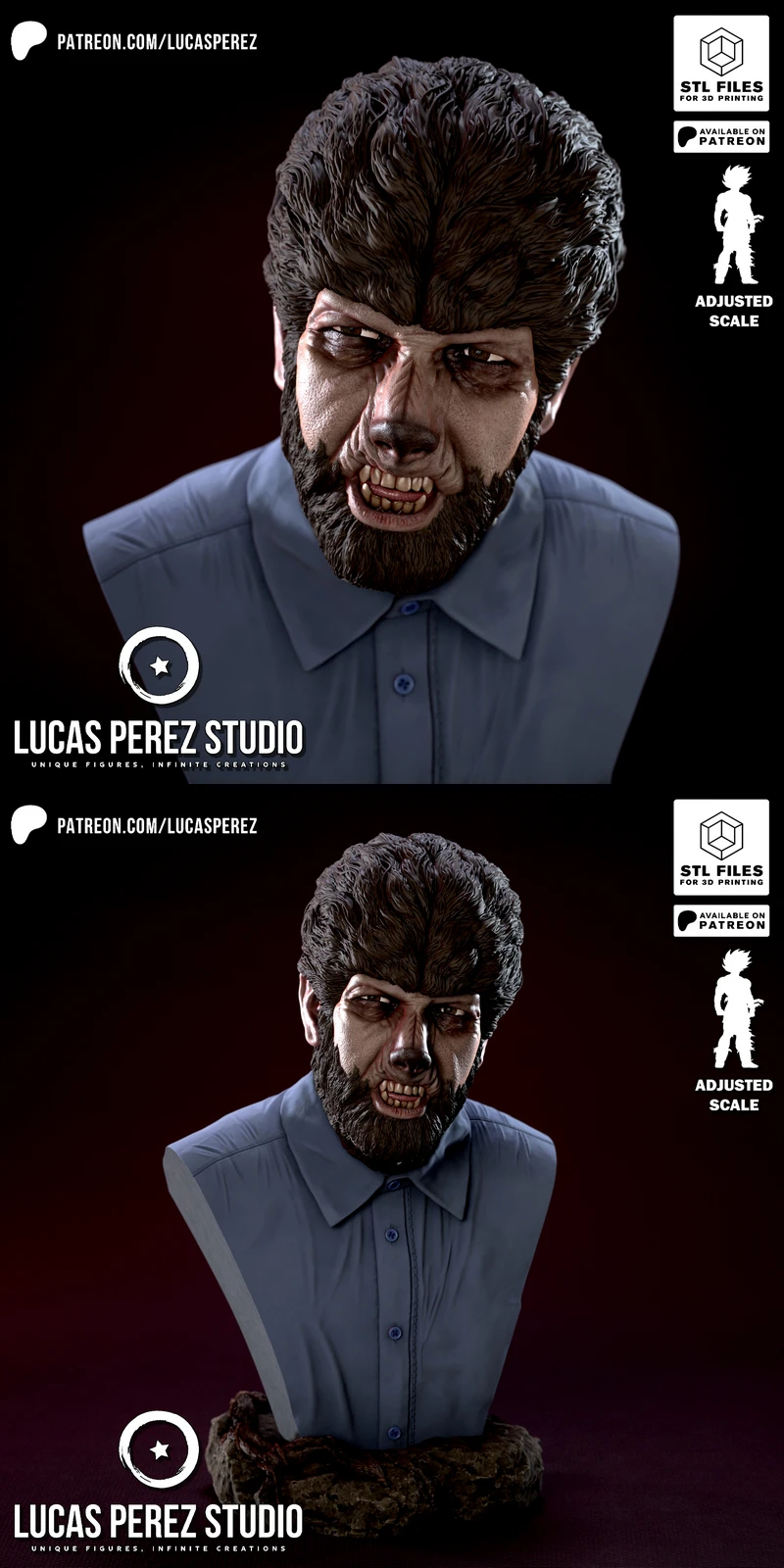 Wolfman 3D Printable Bust for Resin Printer STL model for 3D printing