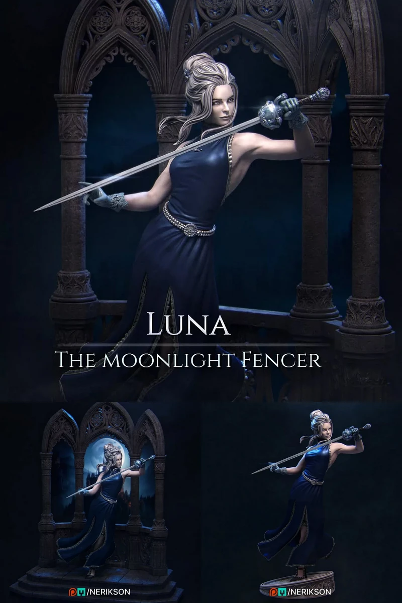 Luna, the Moonlight Fencer STL model for 3D printing