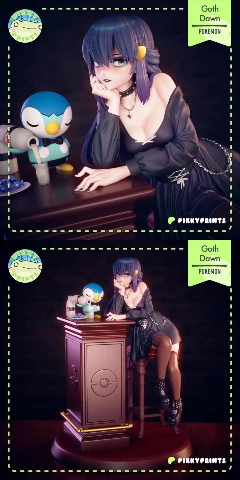 Goth Dawn Pokémon Fanart Figure STL STL model for 3D printing