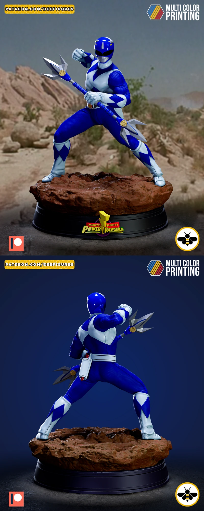Blue Power Ranger Mighty Morphin 3D Printable STL Figure STL model for 3D printing