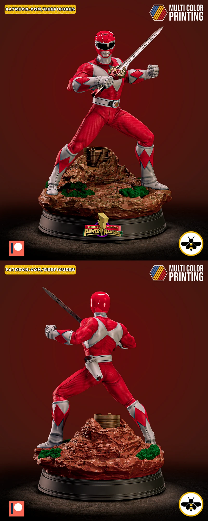 Red Power Rangers Mighty Morphin STL Figure STL model for 3D printing