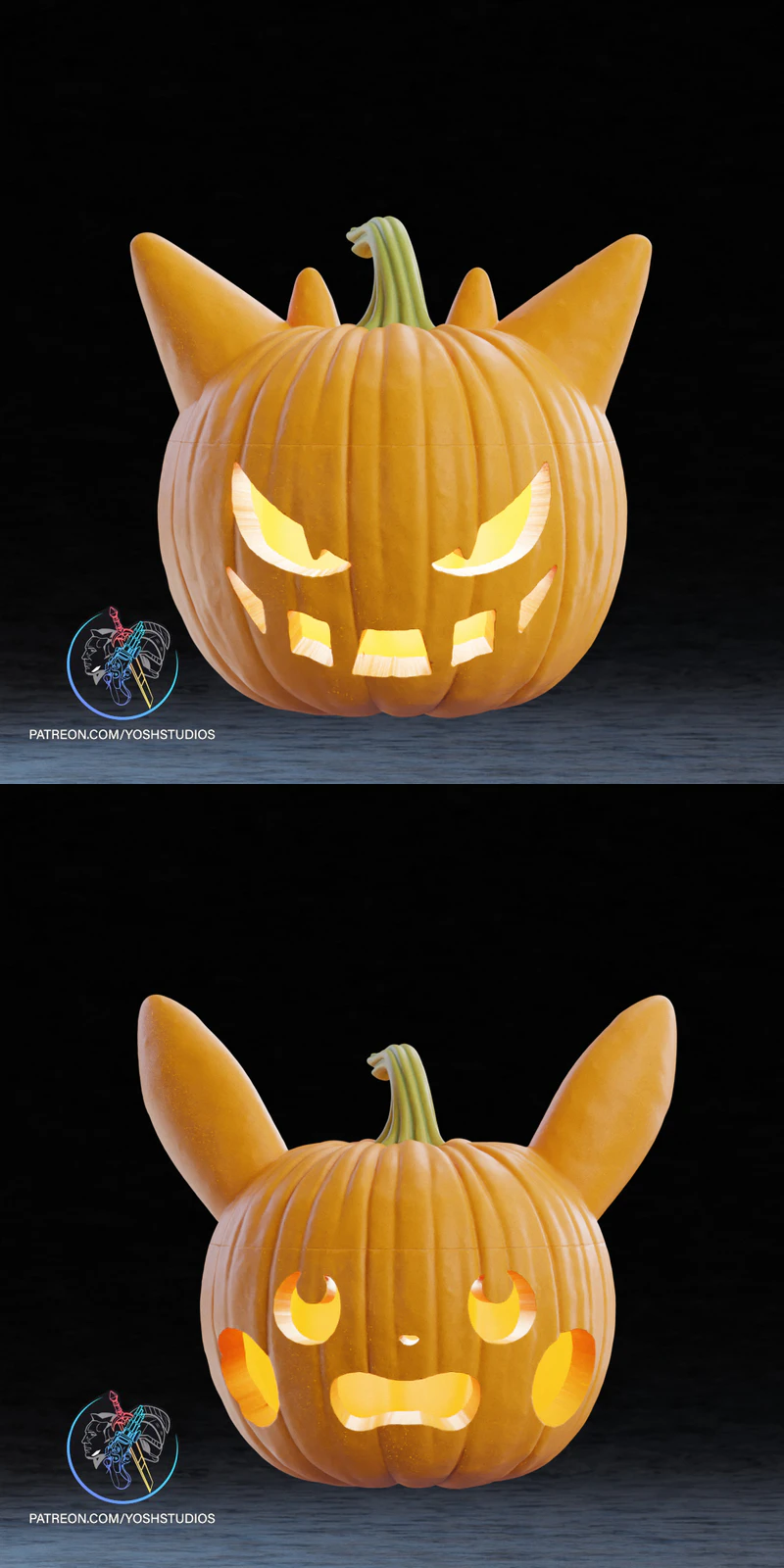 Pumpkin Pikachu and Gengar Halloween STL Figures STL model for 3D printing