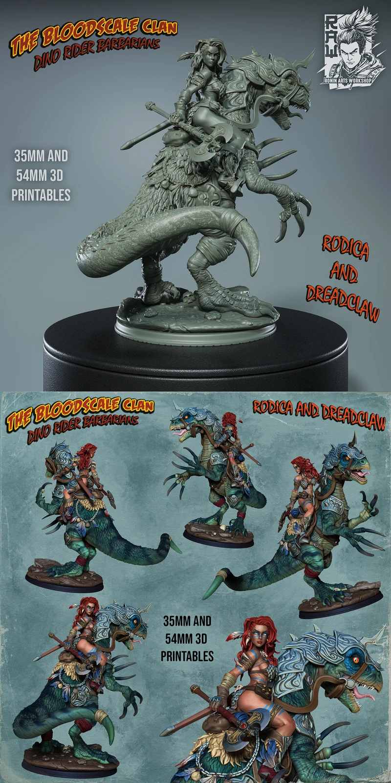 Rodica and Dreadclaw STL | 3D Printable Fantasy Miniatures STL model for 3D printing