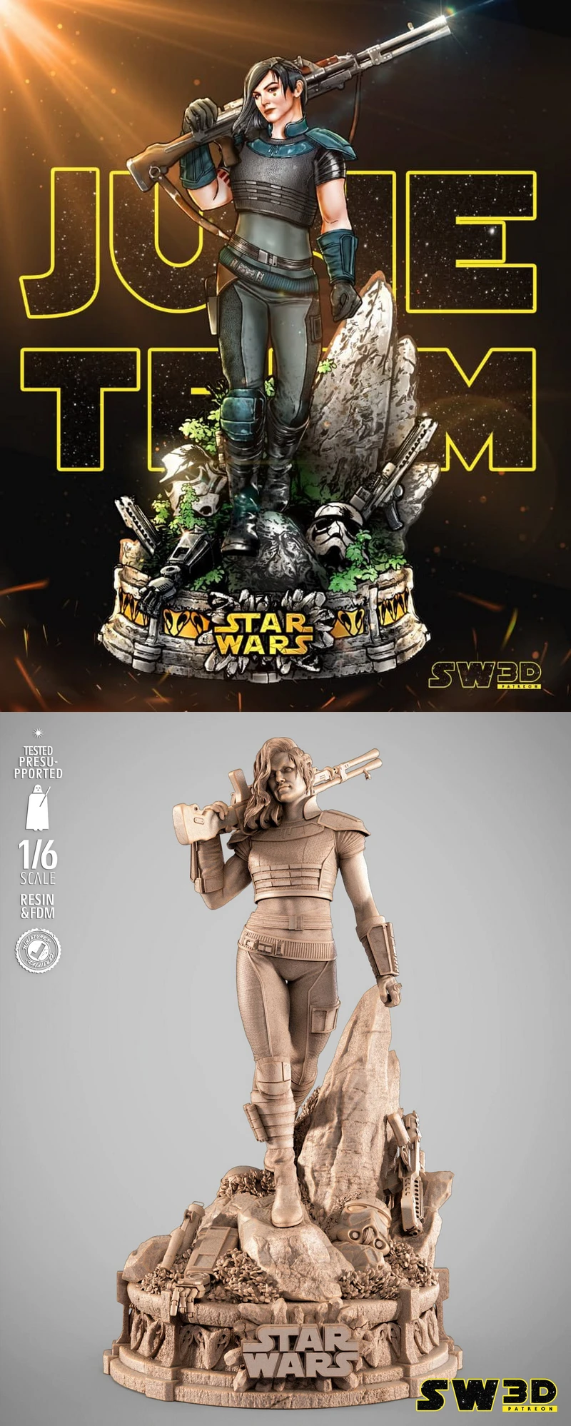 Cara Dune Star Wars Sculpture STL STL model for 3D printing
