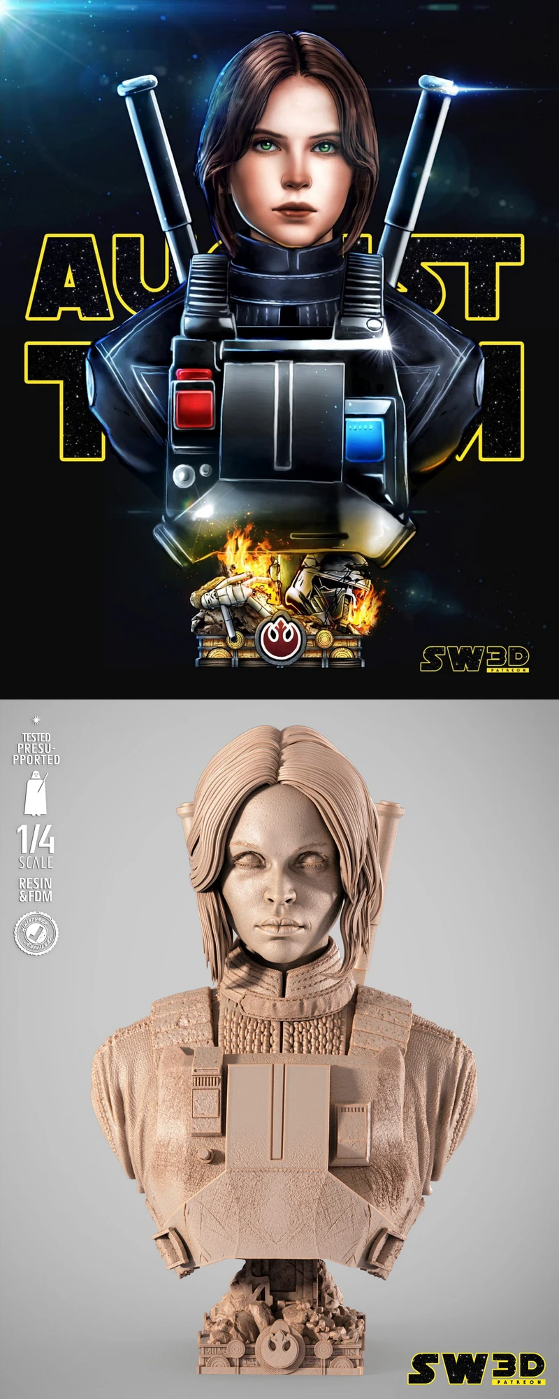 Jyn Erso Character Bust 3D Printable STL File STL model for 3D printing