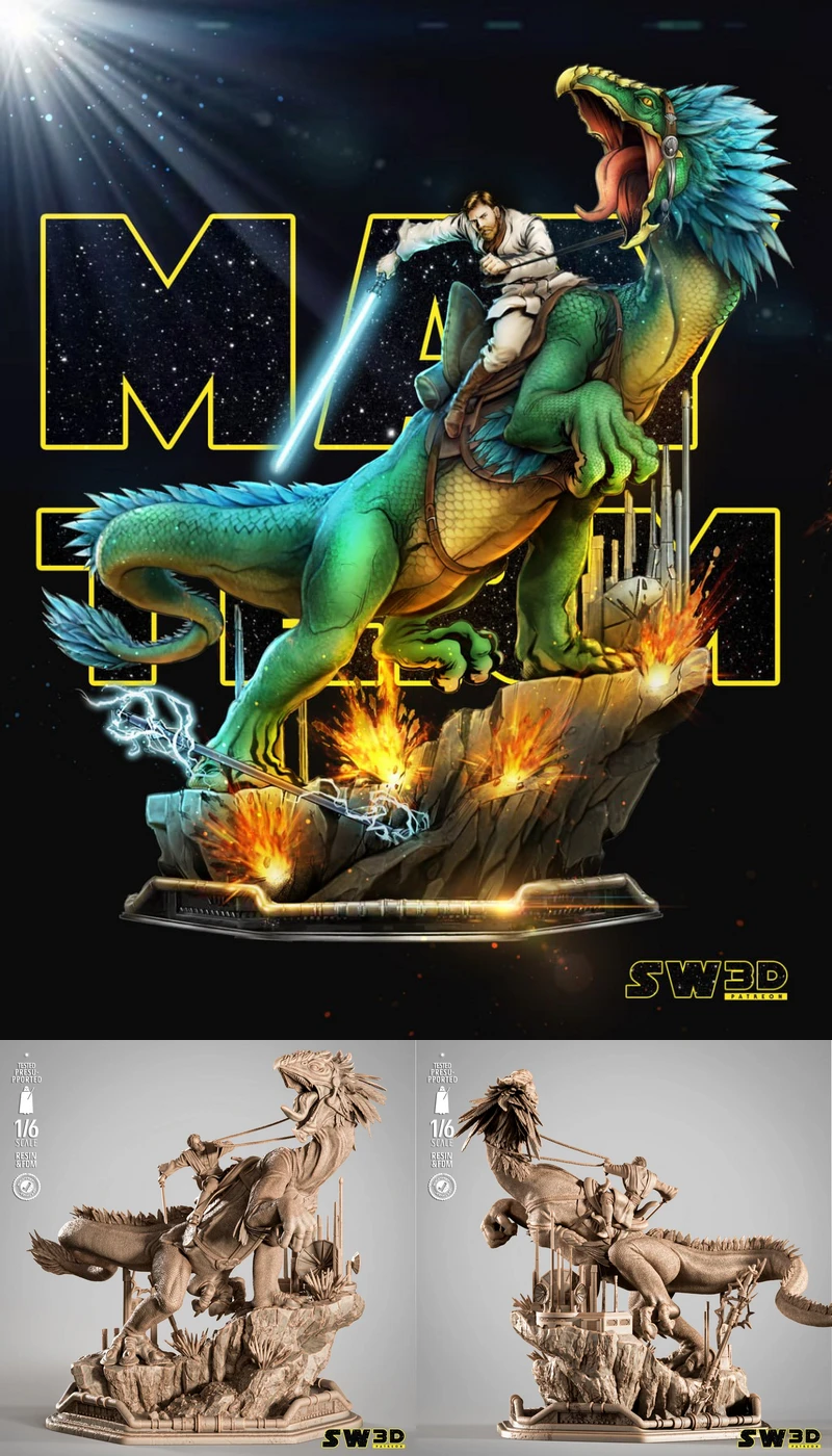 Obi Wan on Boga Sculpture STL model for 3D printing