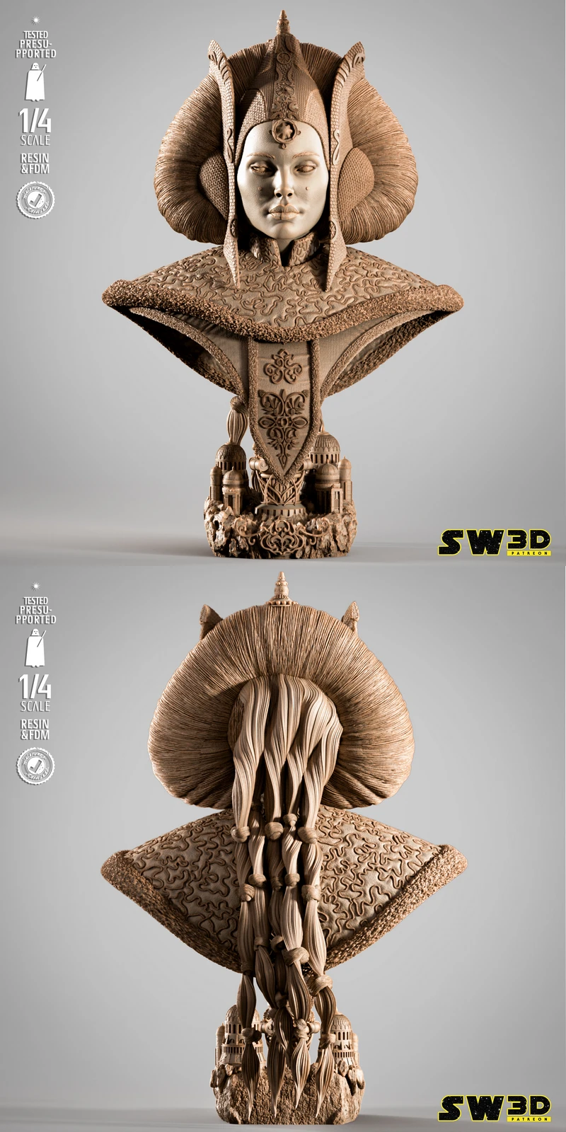 Princess Padme Portrait Bust STL model for 3D printing