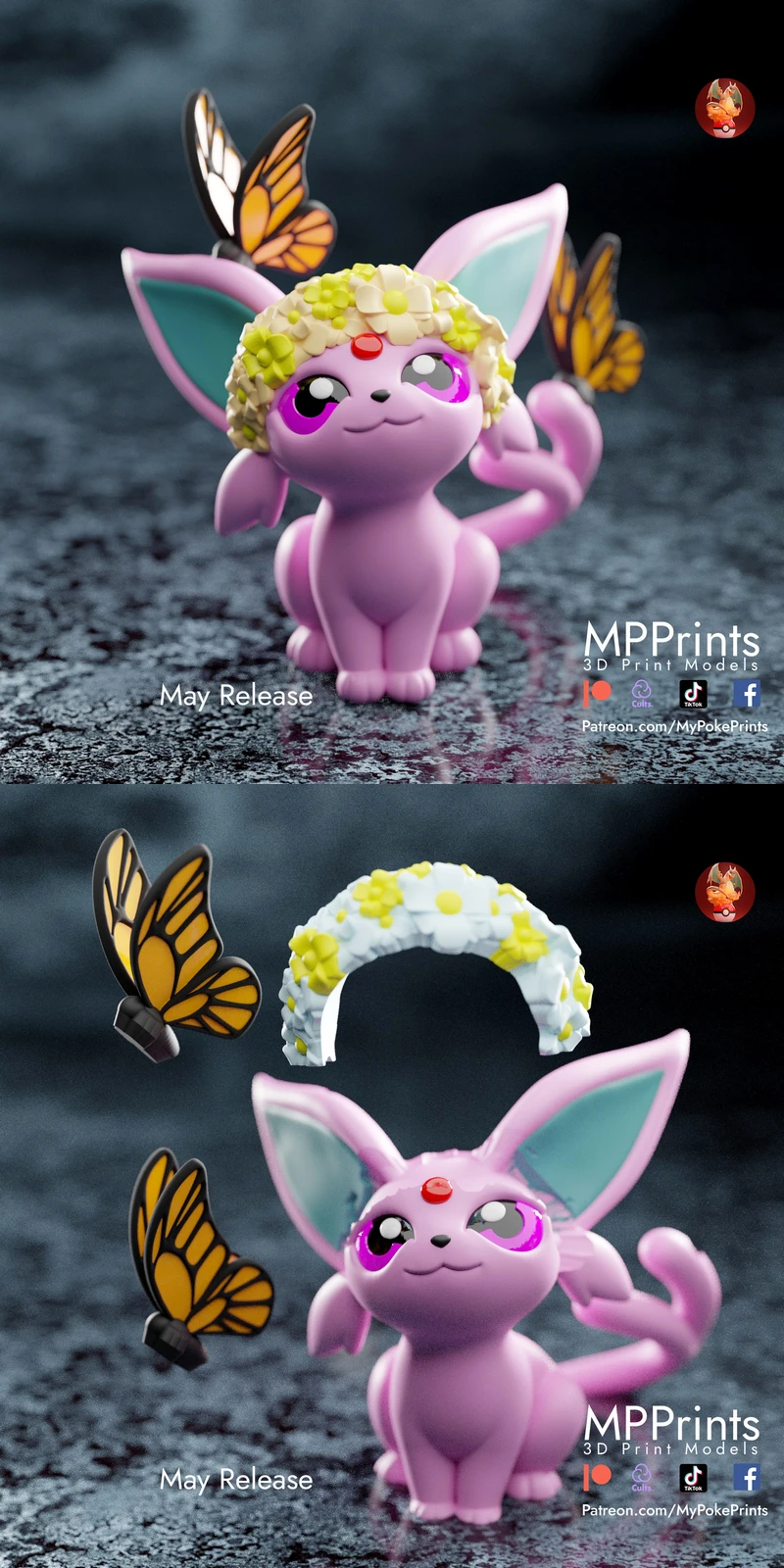 Espeon Springtime Bust STL File for 3D Printing STL model for 3D printing