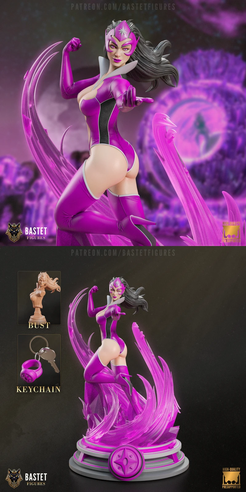 Star Sapphire (DC Comics) 3D Printable STL Files for Bust and Keychain STL model for 3D printing