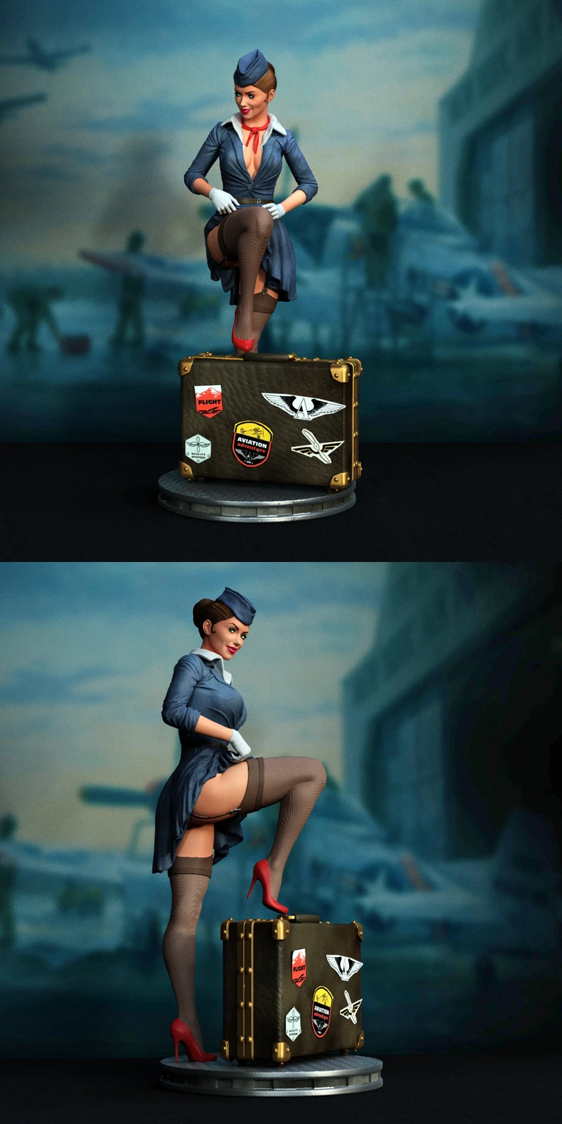 Stewardess Pinup STL File | 3D Printable Vintage Style Figure STL model for 3D printing